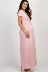 Tall Pink Draped Maternity/Nursing Maxi Dress