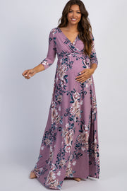 PinkBlush Pink Floral Sash Tie Maternity/Nursing Wrap Maxi Dress