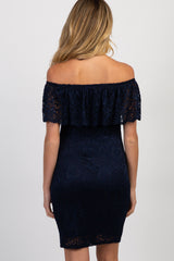 Navy Blue Lace Off Shoulder Fitted Maternity Dress