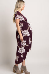 Plum Floral Hi-Low Maternity Wrap Dress