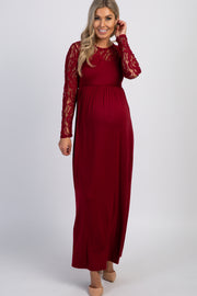 PinkBlush Burgundy Lace Sleeve Maternity Maxi Dress