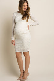 PinkBlush Ivory Lace Fitted Long Sleeve Maternity Dress