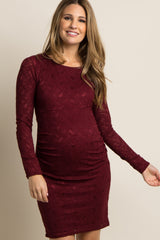 PinkBlush Burgundy Lace Fitted Long Sleeve Maternity Dress