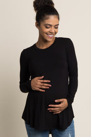 Black Basic Long Sleeve Maternity Top