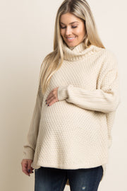 Beige Cowl Neck Knit Maternity Sweater