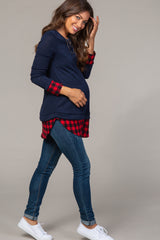 Navy Plaid Shirttail Maternity Sweater