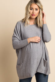 Heather Grey Pocketed Dolman Sleeve Maternity Top