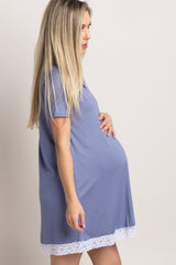 PinkBlush Light Blue Lace Trim V-Neck Maternity Sleep Dress