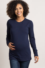 Navy Basic Long Sleeve Maternity Tee