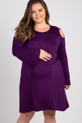 Purple Crisscross Shoulder Bell Sleeve Plus Maternity Dress