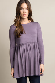 Purple Solid Long Sleeve Peplum Top