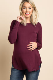 Burgundy Basic Long Sleeve Maternity Top