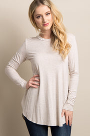 Beige Basic Solid Long Sleeve Top