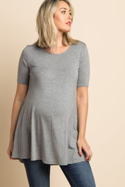 Heather Grey Basic Short Sleeve Maternity Top