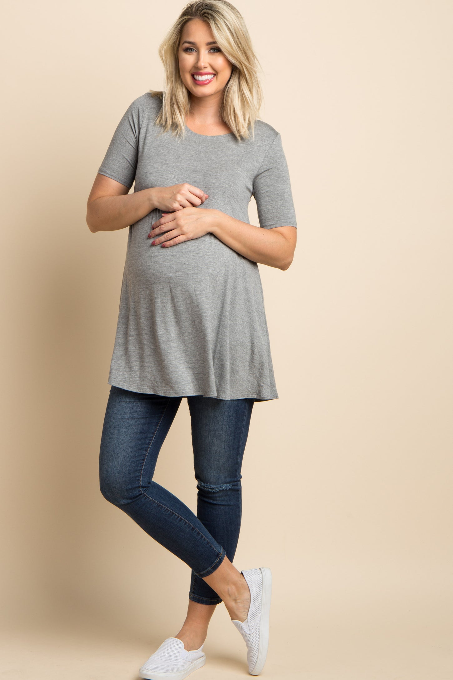 Heather Grey Basic Short Sleeve Maternity Top