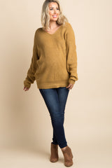 Camel Open Knot Back Dolman Sleeve Maternity Sweater