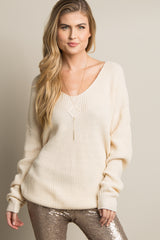 Ivory Open Knot Back Dolman Sleeve Sweater