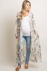 Cream Floral Button Up Long Maternity Cover Up