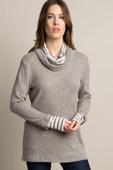 Mocha Striped Cowl Neck Knit Top
