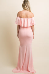 PinkBlush Pink Ruffle Off Shoulder Mermaid Maternity Photoshoot Gown/Dress