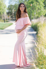 PinkBlush Pink Ruffle Off Shoulder Mermaid Maternity Photoshoot Gown/Dress