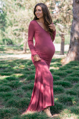 PinkBlush Mauve Long Sleeve Photoshoot Maternity Gown/Dress