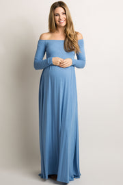 PinkBlush Tall Blue Off Shoulder Maternity Maxi Dress