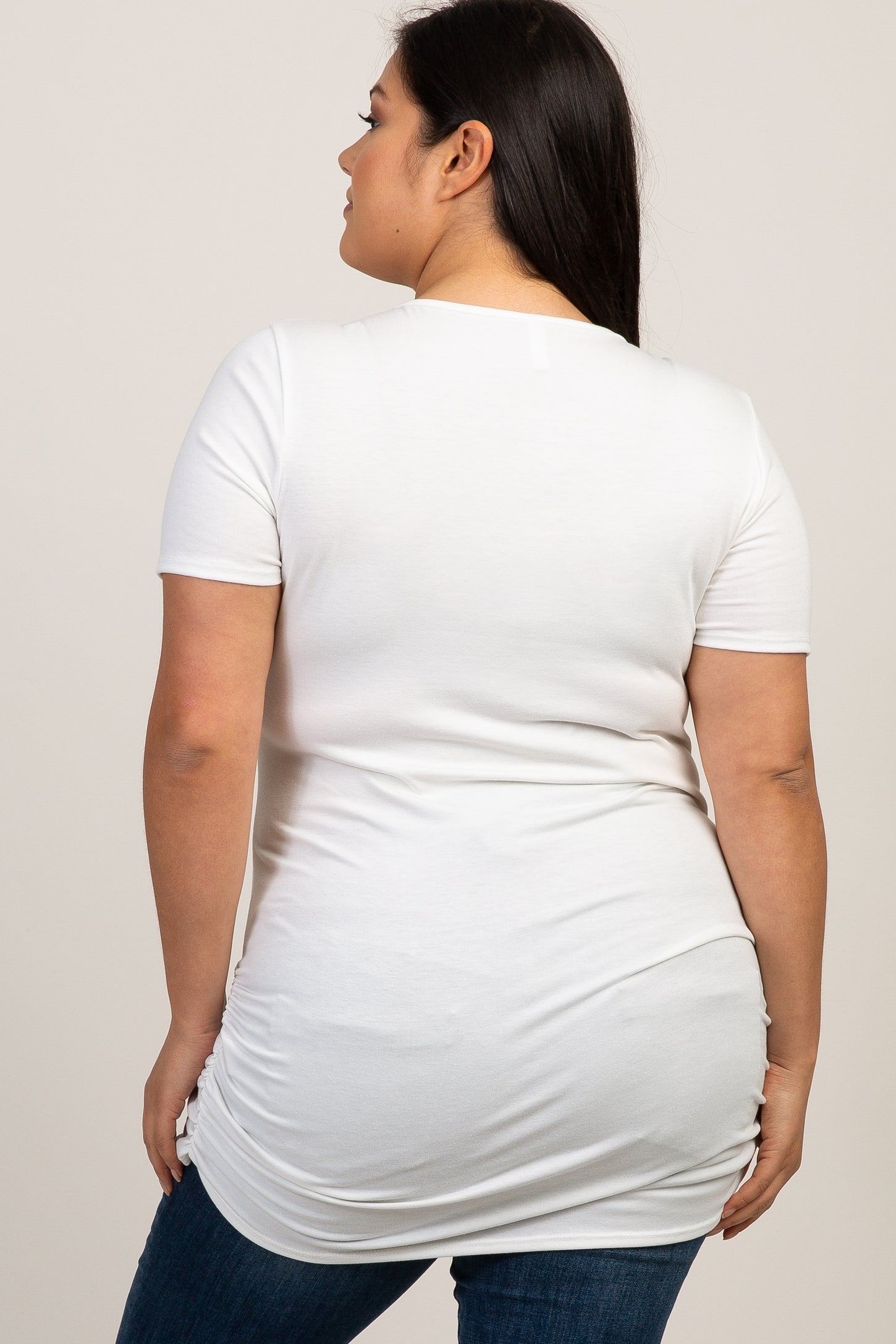PinkBlush White Basic V-Neck Fitted Plus Maternity Top