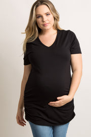 PinkBlush Black Basic V-Neck Fitted Plus Maternity Top