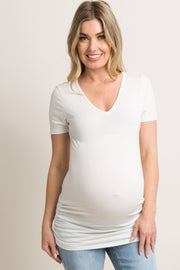 PinkBlush White Basic V-Neck Fitted Maternity Top