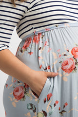 Blue Striped Colorblock Floral Plus Maternity Maxi Dress