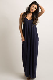 Navy Blue Solid Cami Maxi Dress