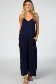 Navy Blue Solid Cami Maternity Maxi Dress