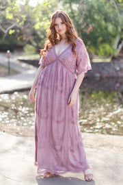 PinkBlush Mauve Lace Mesh Overlay Plus Maxi Dress