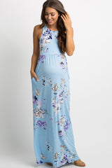 PinkBlush Aqua Floral Sleeveless Maternity Maxi Dress