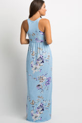 PinkBlush Aqua Floral Sleeveless Maternity Maxi Dress