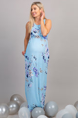 PinkBlush Aqua Floral Sleeveless Maternity Maxi Dress