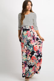 PinkBlush Navy Blue Neon Floral Striped Colorblock Maternity Maxi