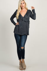 PinkBlush Black Heather Ruffle Trim Wrap Nursing Top