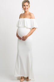 PinkBlush Ivory Ruffle Off Shoulder Mermaid Maternity Photoshoot Gown/Dress