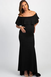 Black Ruffle Off Shoulder Mermaid Maternity Photoshoot Gown/Dress