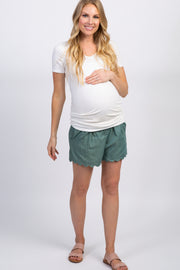 PinkBlush Green Chambray Scalloped Maternity Shorts