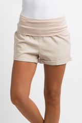 Taupe Foldover Linen Shorts