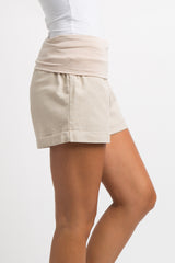 Taupe Foldover Linen Shorts