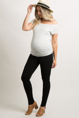 Black Top Stitch Side Pocket Maternity Leggings