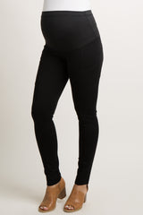 Black Top Stitch Side Pocket Maternity Leggings