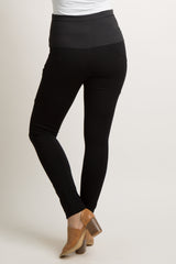 Black Top Stitch Side Pocket Maternity Leggings