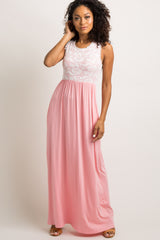 PinkBlush Light Coral Lace Overlay Top Maternity Maxi Dress