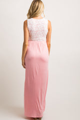 PinkBlush Light Coral Lace Overlay Top Maternity Maxi Dress