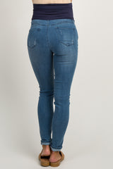 PinkBlush Blue Ripped Knee Maternity Jeans